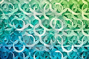 Create a pattern of interlocking circles with a gradient of blue and green colors