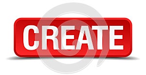 Create red three-dimensional button isolated on white background