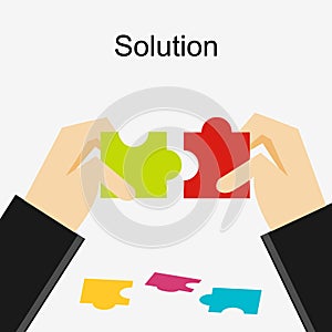 Create a solution illustration. Making a solution concept. Business people with puzzle pieces. Flat design illustration concepts