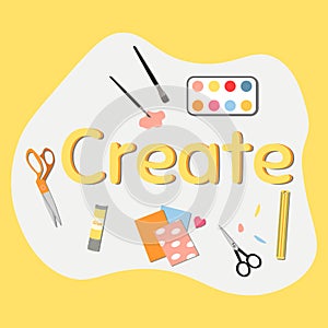 Create supplies workshop vector hand drawn illustration