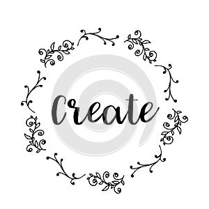 Create text Flower wreath, Hand drawn laurel. Greeting card Design for invitations, quotes, blogs, posters Vector