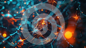 Create a visualization of a Neural Network in Artificial Intelligence using Glowing Elements. AIG53M