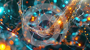 Create a visualization of a Neural Network in Artificial Intelligence using Glowing Elements. AIG53M