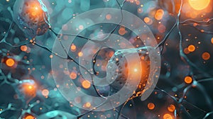 Create a visualization of a Neural Network in Artificial Intelligence using Glowing Elements. AIG53M