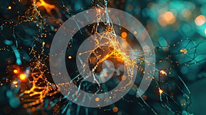Create a visualization of a Neural Network in Artificial Intelligence using Glowing Elements. AIG53M