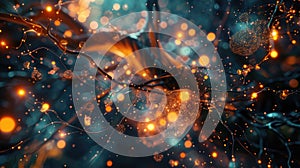 Create a visualization of a Neural Network in Artificial Intelligence using Glowing Elements. AIG53M