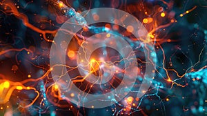 Create a visualization of a Neural Network in Artificial Intelligence using Glowing Elements. AIG53M