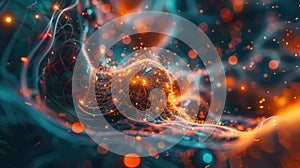 Create a visualization of a Neural Network in Artificial Intelligence using Glowing Elements. AIG53M