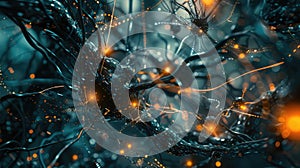 Create a visualization of a Neural Network in Artificial Intelligence using Glowing Elements. AIG53M