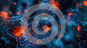Create a visualization of a Neural Network in Artificial Intelligence using Glowing Elements. AIG53M
