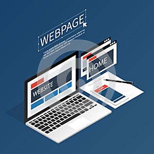 Create website webpage design computer isometric flat vector