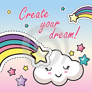 Create Your Dream Motivational Sticker Kawaii Card
