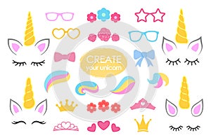 Crear tuyo unicornio el gran. unicornio. lindo unicornio. unicornio detalles algas orejas 