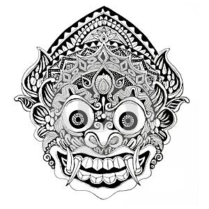 Bali facemask asur artwork in mandala style black and white