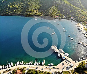 Boats in bay, Porto Koufo, Greece, Khalkidiki, Aegean sea