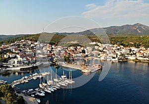 Marina with boats in Neos Marmaras, Aegean sea, Sithonia, Greece photo