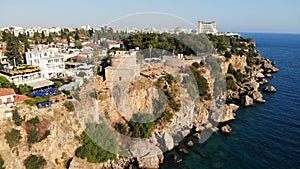 View on Hidirlik Tower and sea coast in Old city Antalya photo