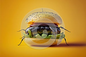 Created with Generative AI technology. Bug in a hamburger. Food rish in protein.