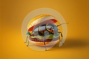 Created with Generative AI technology. Bug in a hamburger. Food rish in protein.