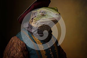 Created with Generative AI technology. a lizzard in renaissance clothing