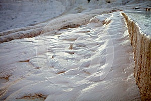 Creates travertine pools with mineral water of Pamukkale, Turkey