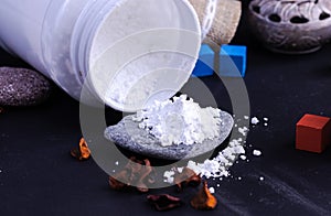 Bottle of creatine monohydrate powder