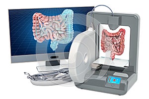 Creating artificial bowel on three dimensional printer, 3d printing in medicine concept. 3D rendering