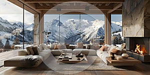 Creating a Cozy Vibe Rustic Chalet Living Room with a Contemporary Fireplace. Concept Rustic Chalet Decor, Contemporary Fireplace