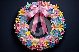 creating easter egg wreath with colorful ribbons