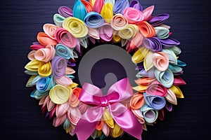 creating easter egg wreath with colorful ribbons