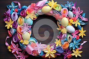 creating easter egg wreath with colorful ribbons