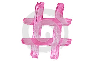Creating hash tags, pink hashtag , grunge texture, brushstroke, smear of pearlescent lipstick, marketing with Hashtags, social