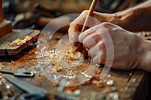 Creating Jewelry from Epoxy Resin in Workshop, Craftsman Jeweler Makes Jewelry from Epoxy Resin