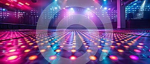 Creating a Nightclub Atmosphere with a Vibrant LED Dance Floor and Glowing Lights. Concept