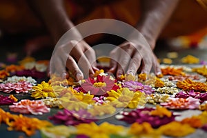 Creating Onam Pookalam Masterpiece photo