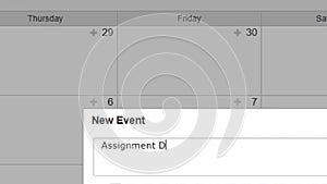 Creating a scheduled calendar reminder of assignment due date in to do list. Create work or school project reminder due date