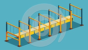 Creating a series of portable metal guardrails to ensure worker safety on elevated surfaces.. Vector illustration.