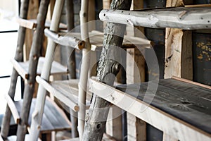 creating shelves from rustic wooden ladders