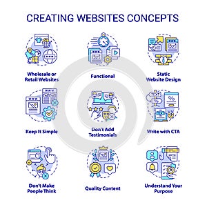 Creating websites concept icons set