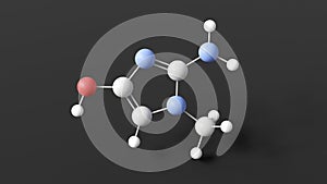 creatinine molecule, molecular structure, creatine breakdown product, ball and stick 3d model, structural chemical formula with