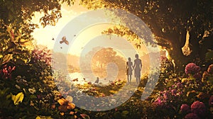 The creation of adam and eve god s provision in the garden of eden as told in genesis photo