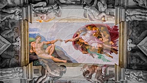 Creation of Adam work on the ceiling of in Sistine chapel in Vatican, Vatican