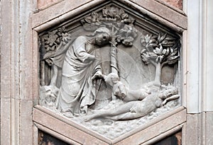 Creation of Eve by Andrea Pisano, 1334-36., Relief on Giotto Campanile of Cattedrale di Santa Maria del Fiore in Florence