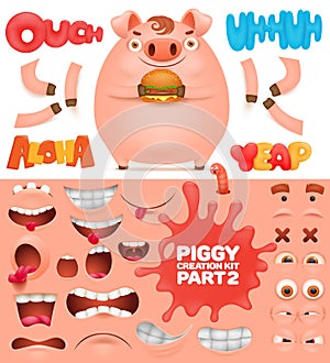 Creation kit of cartoon emoticon pig character