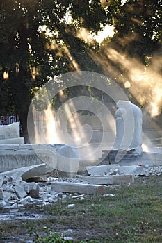 Creation of monuments. sculptors creating sculptures photo