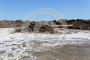 Creation of the sand beach near the town La Pineda. Spain