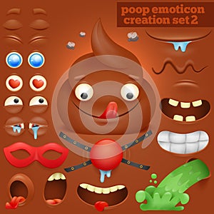 Creation set of cartoon poo emoticon character