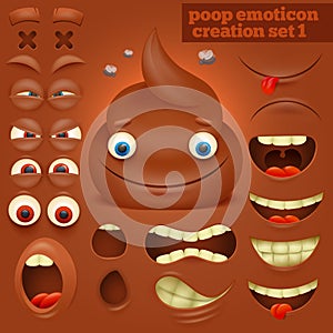 Creation set of cartoon poo emoticon character photo