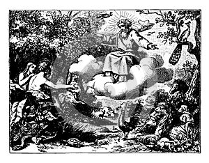 The Creation of the World - Adam and Eve, Animals, Plants, vintage illustration