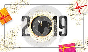Creative 2019 in black color for New Year celebration with illus
